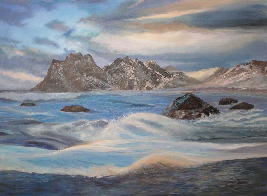 Gemälde von Felsen und Meer